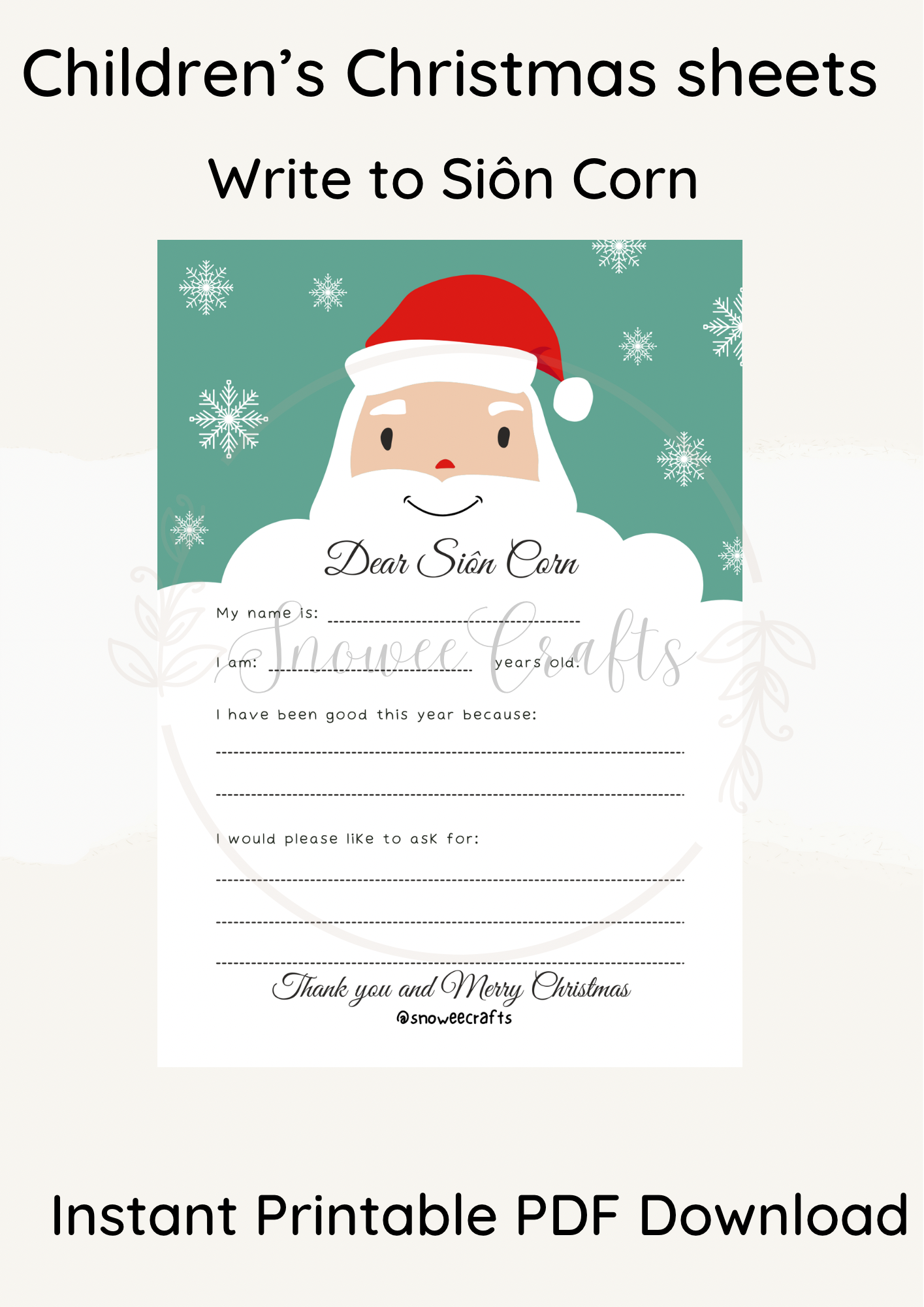 Write to Siôn Corn printable instant downloads