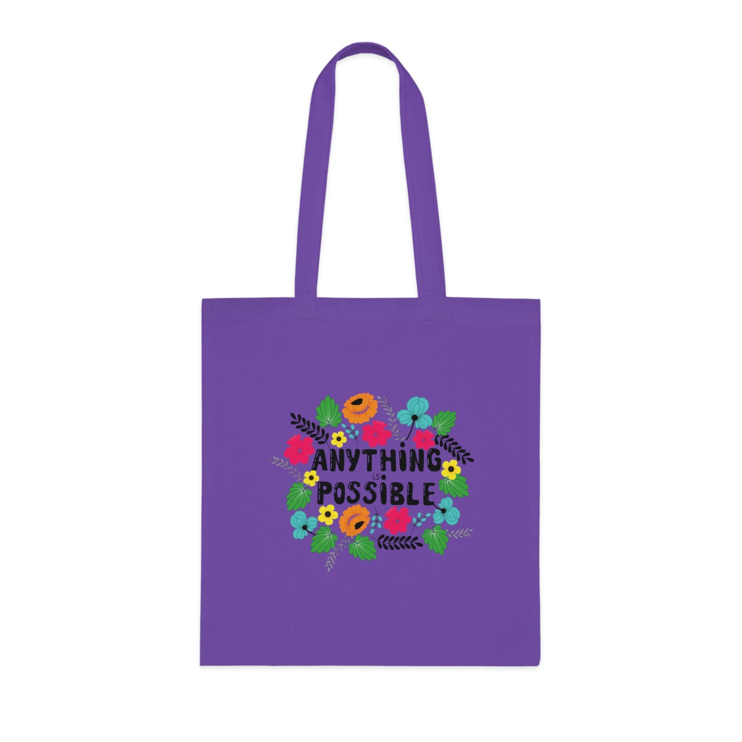 Anything is possible Cotton Tote Bag // Positive, motivational affirmation. Handy lightweight colourful bag