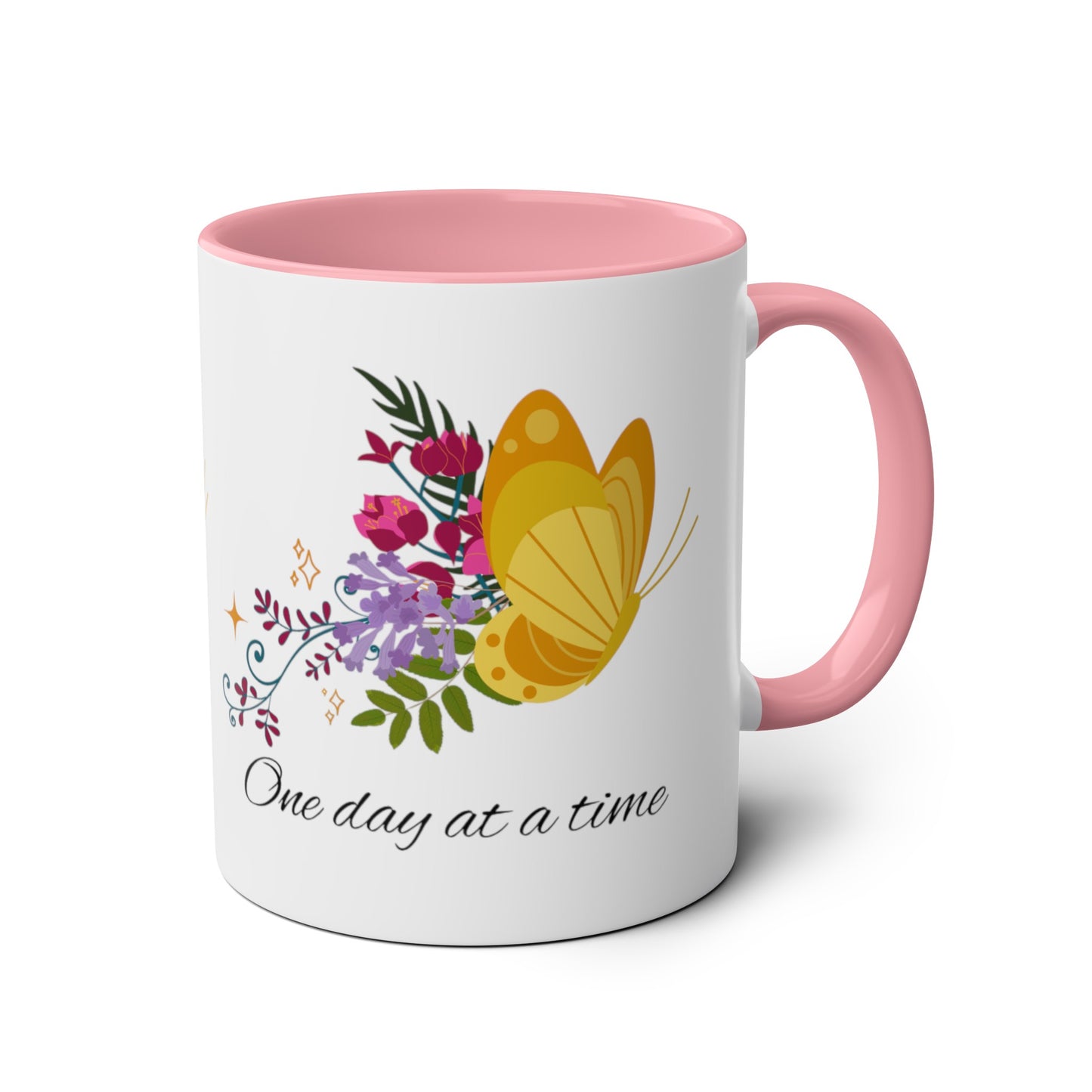 One day at a time butterfly cup // Two-Tone Coffee Mug, 11oz, positive affirmation, empower your day, well-being