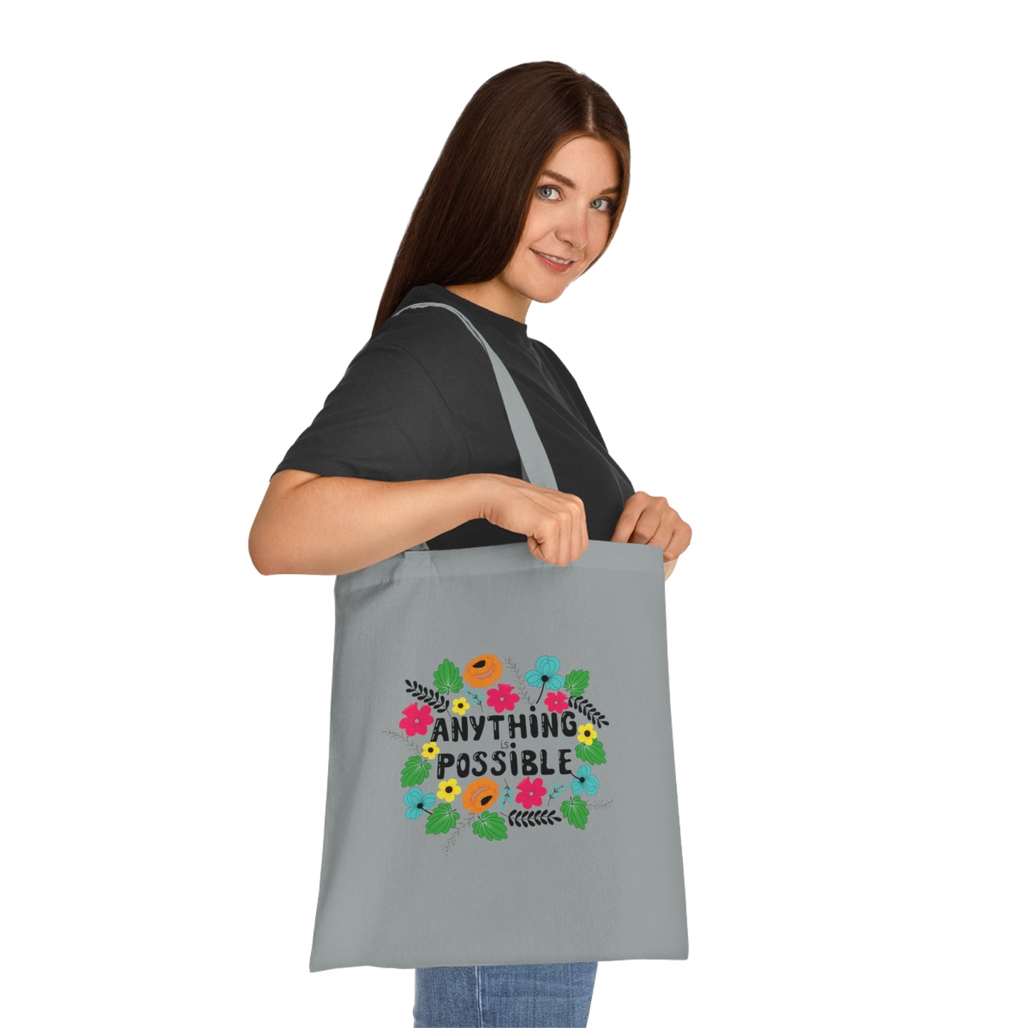 Anything is possible Cotton Tote Bag // Positive, motivational affirmation. Handy lightweight colourful bag