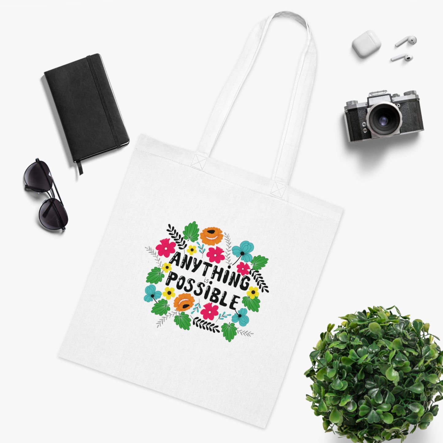 Anything is possible Cotton Tote Bag // Positive, motivational affirmation. Handy lightweight colourful bag