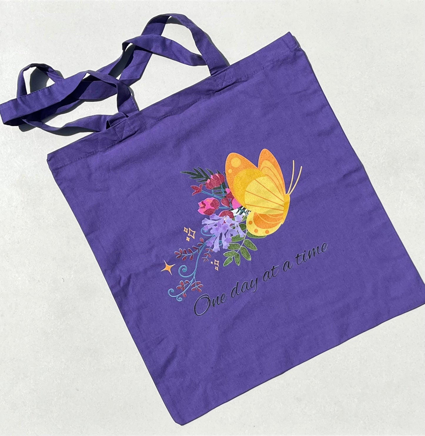 One day at a time Cotton Tote Bag // Positive, motivational affirmation. Handy lightweight colourful bag