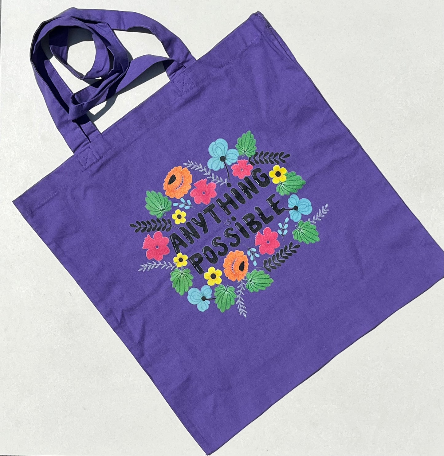 Anything is possible Cotton Tote Bag // Positive, motivational affirmation. Handy lightweight colourful bag