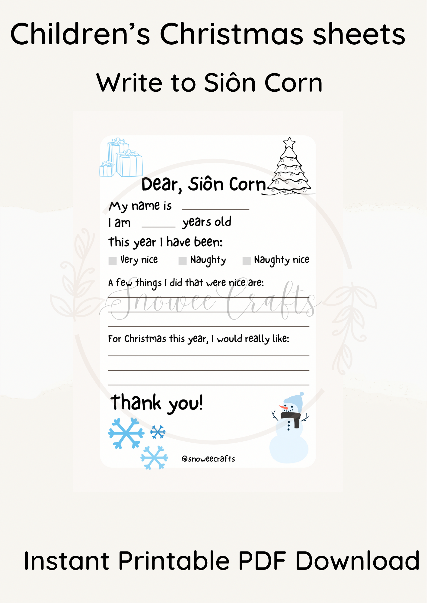 Write to Siôn Corn printable instant downloads