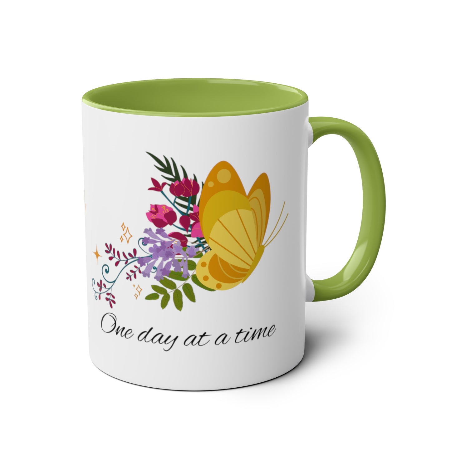 One day at a time butterfly cup // Two-Tone Coffee Mug, 11oz, positive affirmation, empower your day, well-being