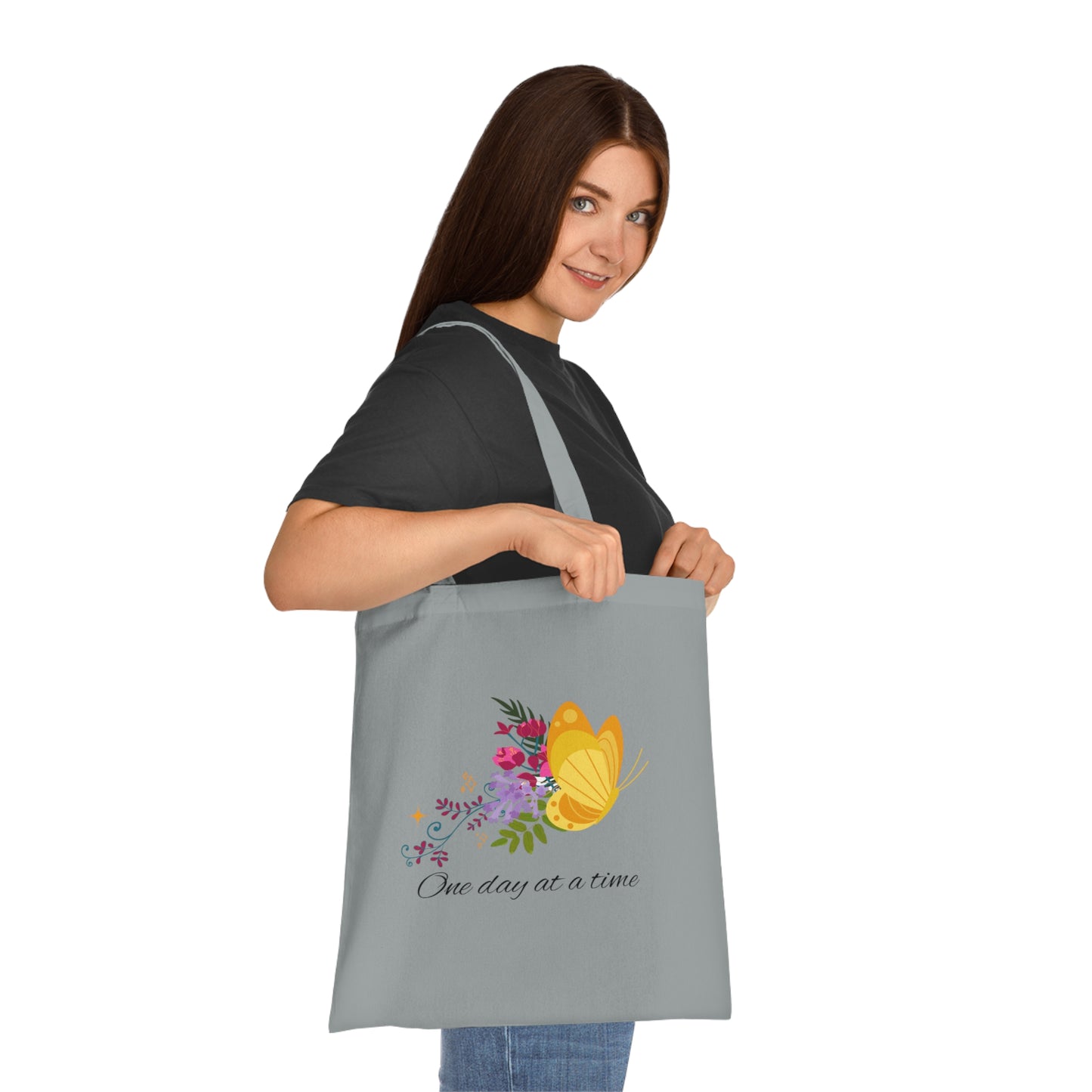 One day at a time Cotton Tote Bag // Positive, motivational affirmation. Handy lightweight colourful bag