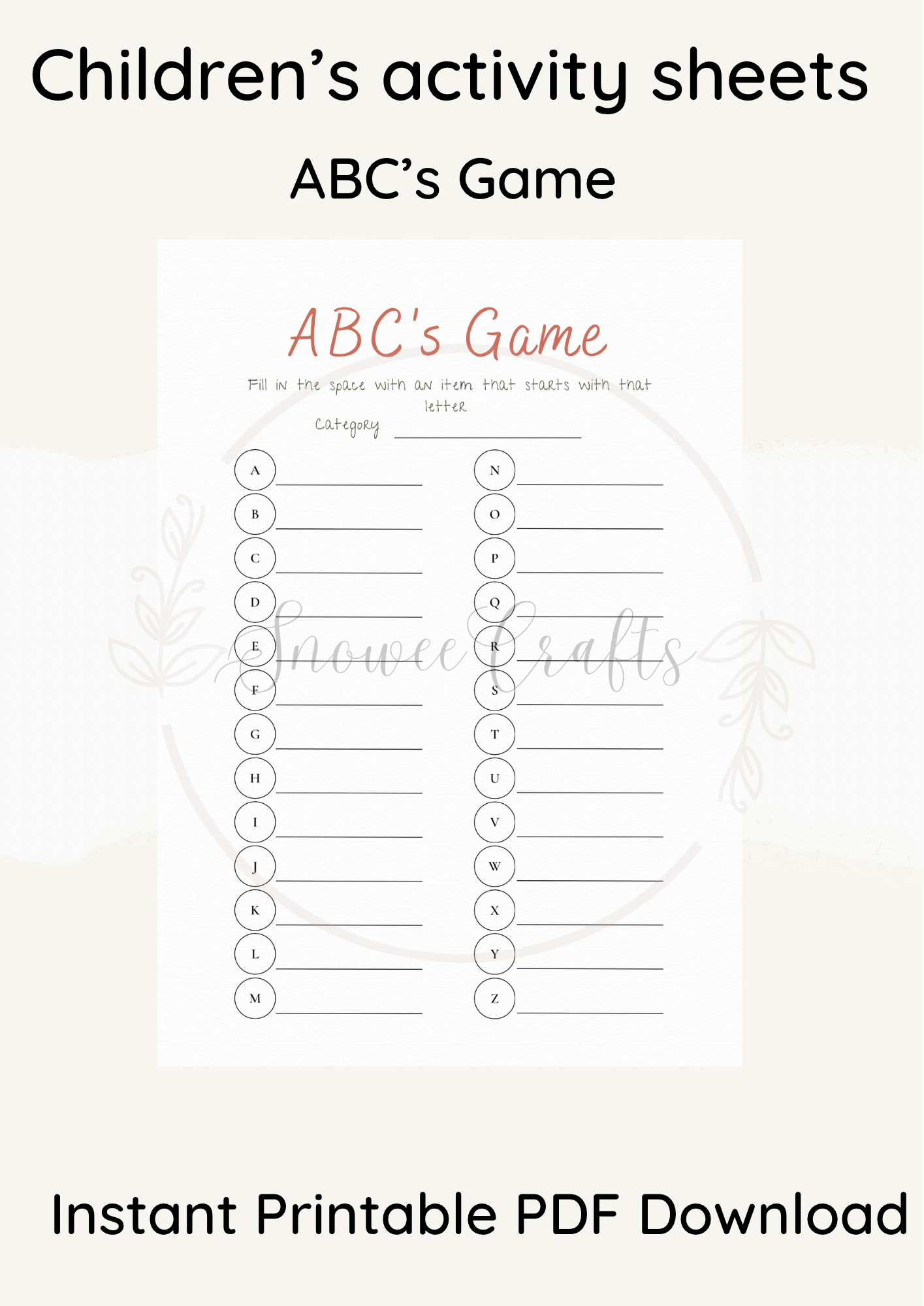 Printable children’s activity sheets - scavenger and ABCs