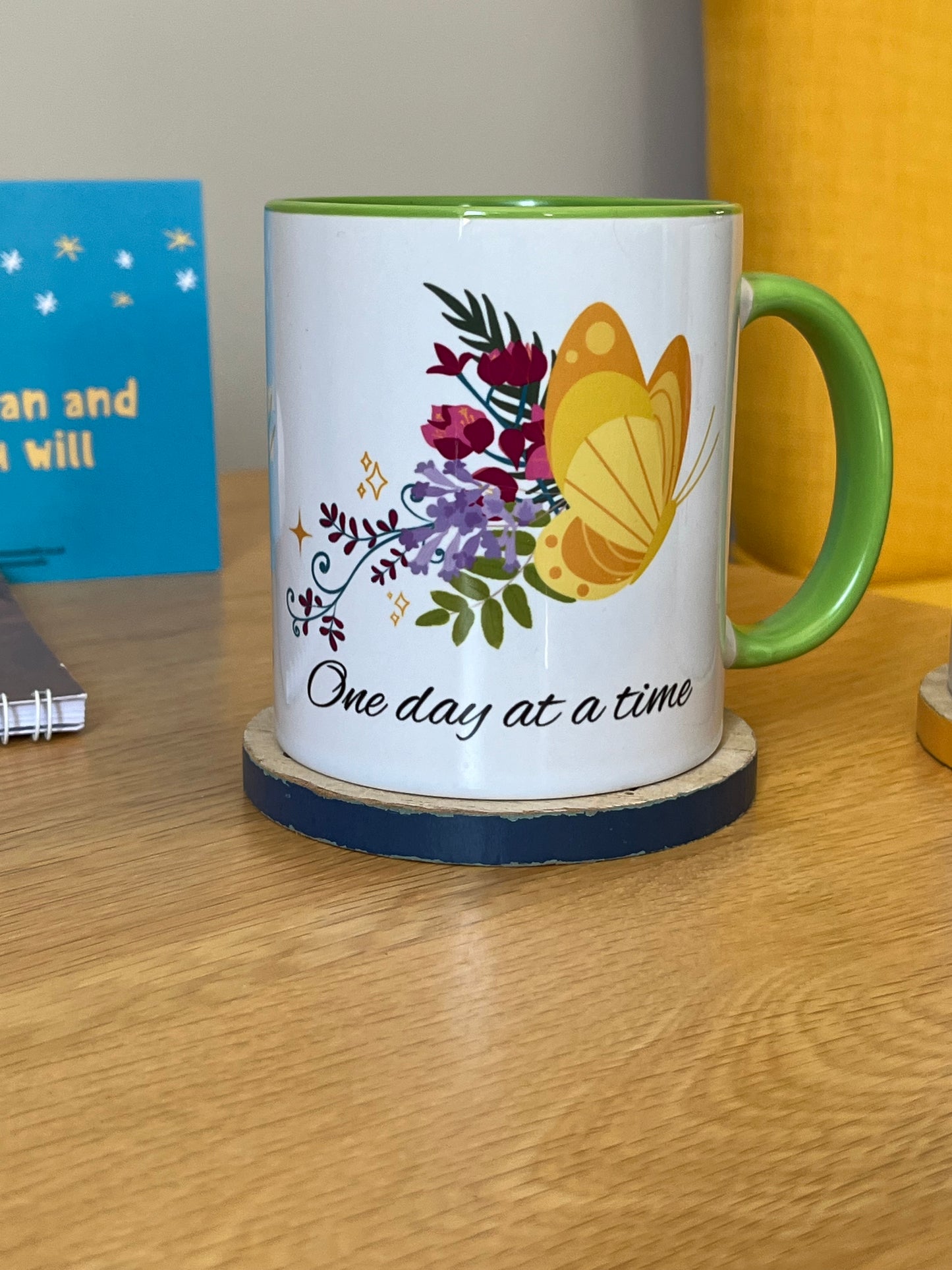 One day at a time butterfly cup // Two-Tone Coffee Mug, 11oz, positive affirmation, empower your day, well-being