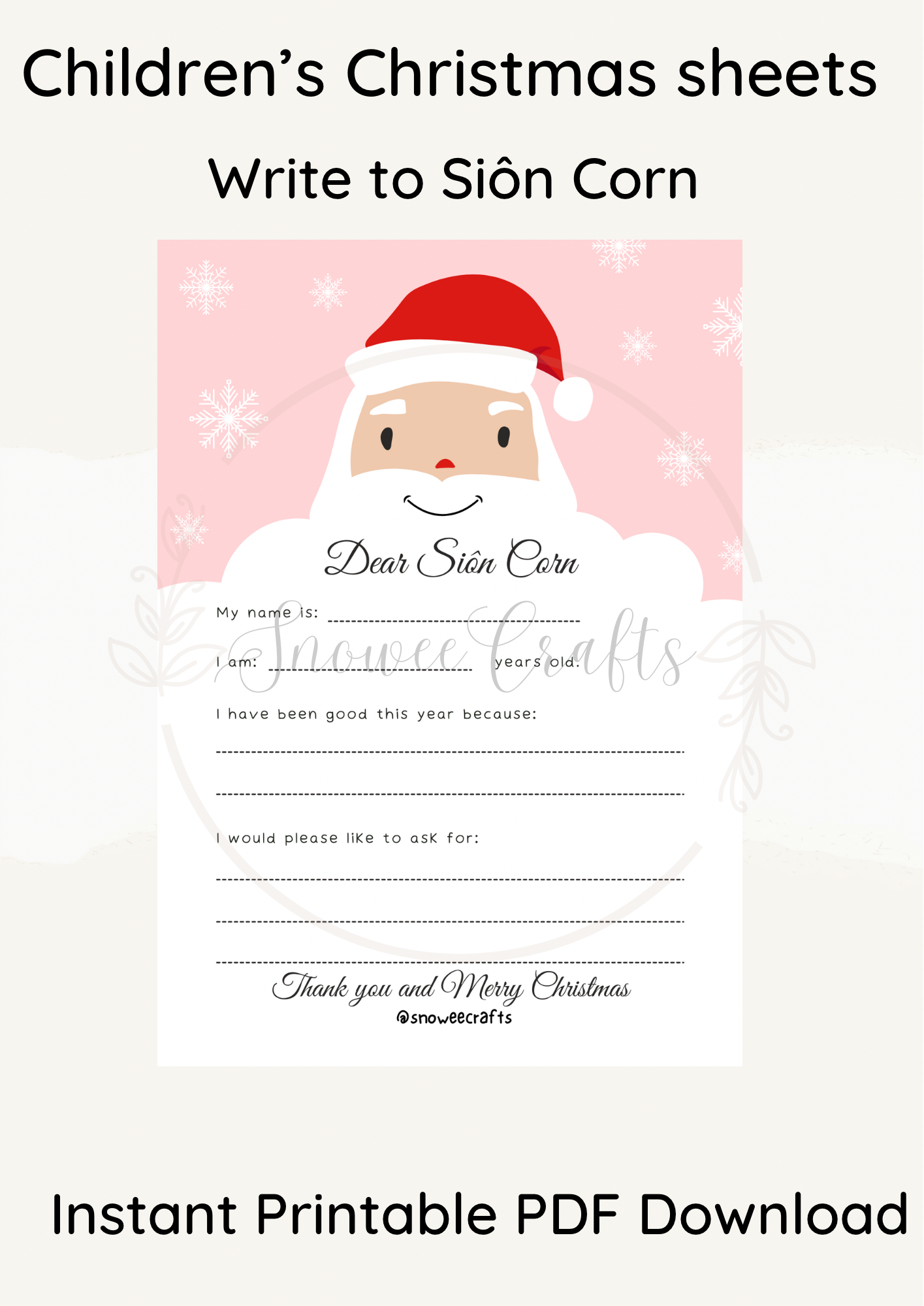 Write to Siôn Corn printable instant downloads