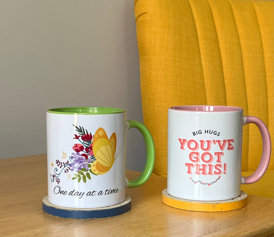 One day at a time butterfly cup // Two-Tone Coffee Mug, 11oz, positive affirmation, empower your day, well-being