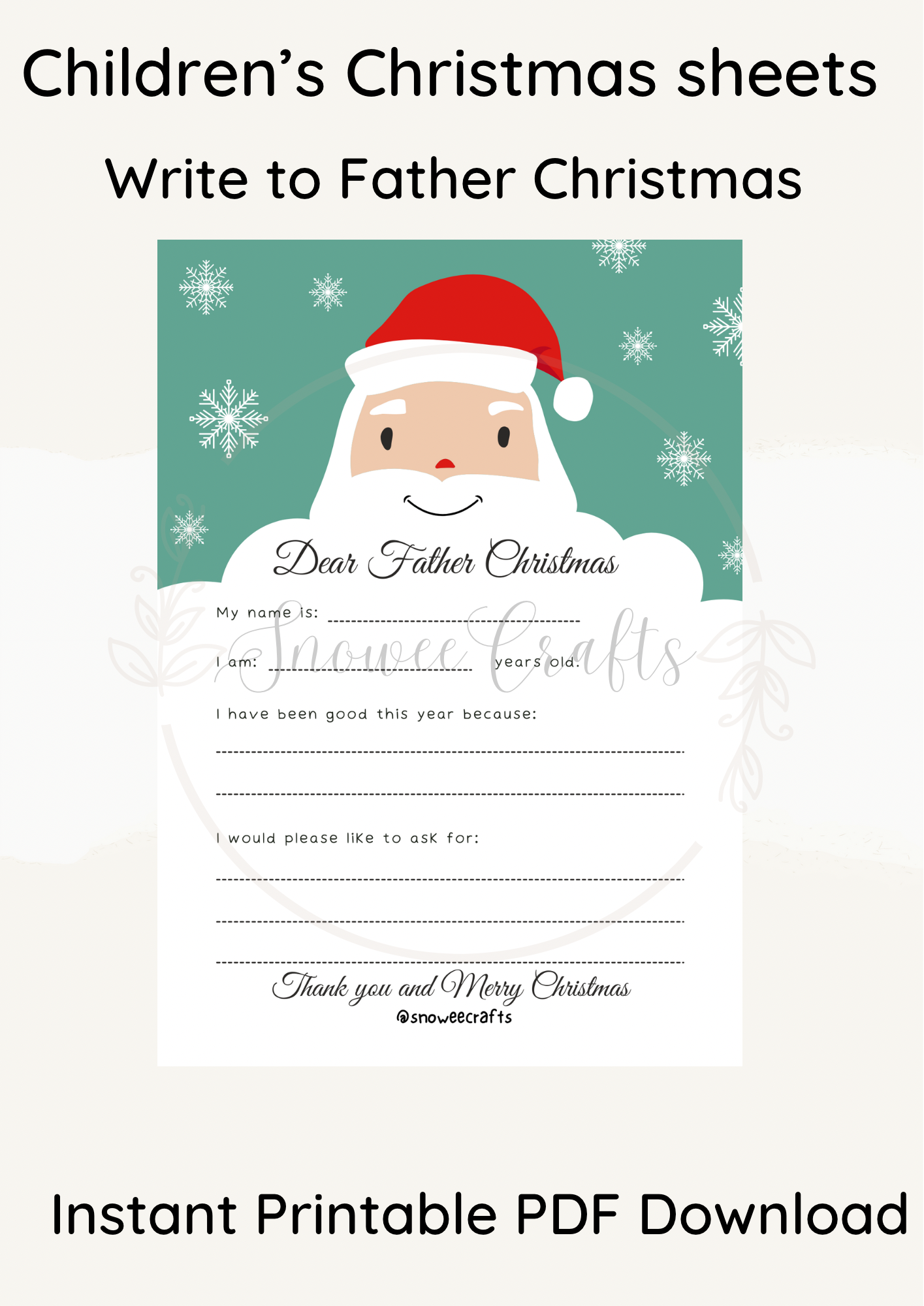 Write to Father christmas printable instant downloads