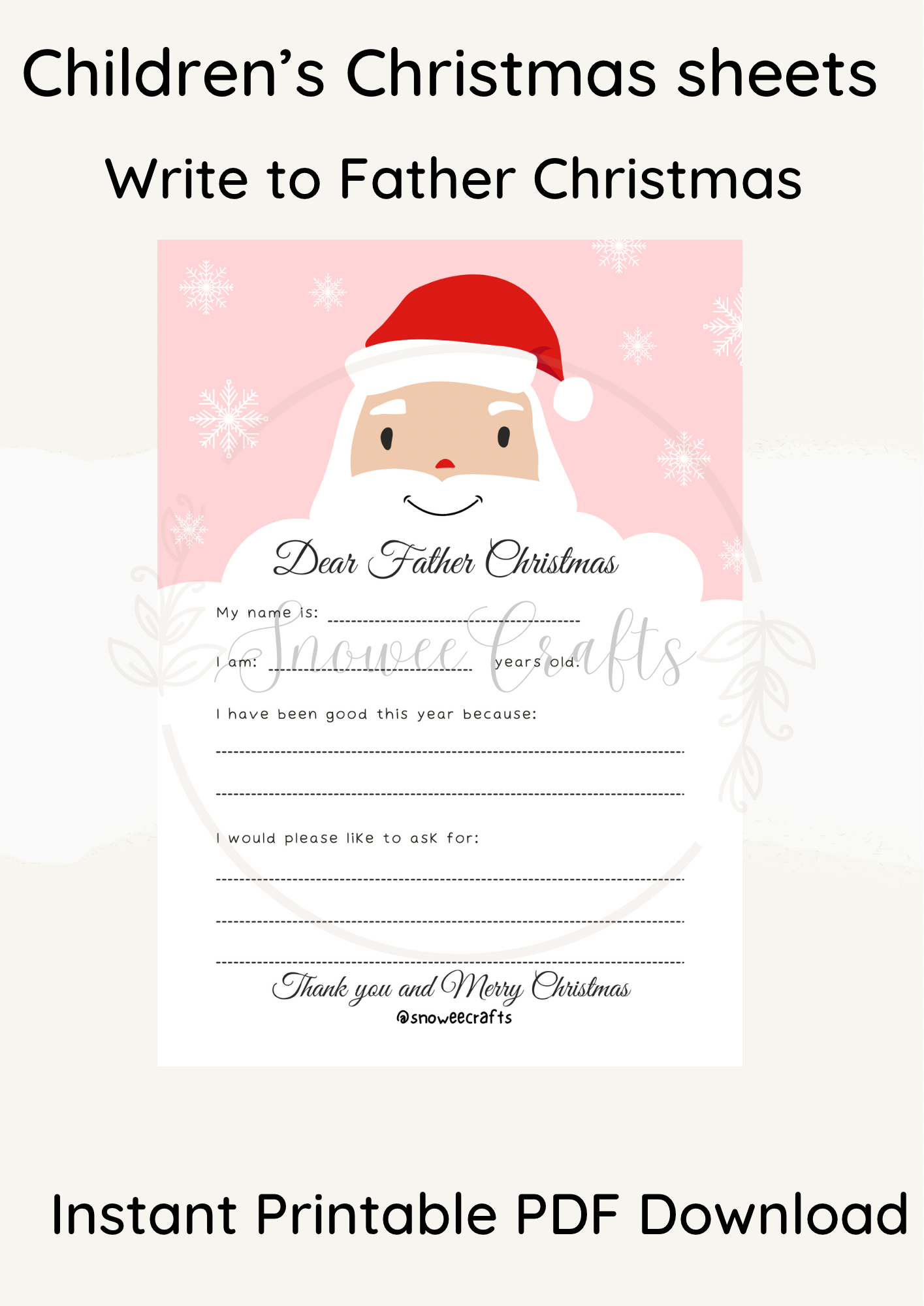 Write to Father christmas printable instant downloads