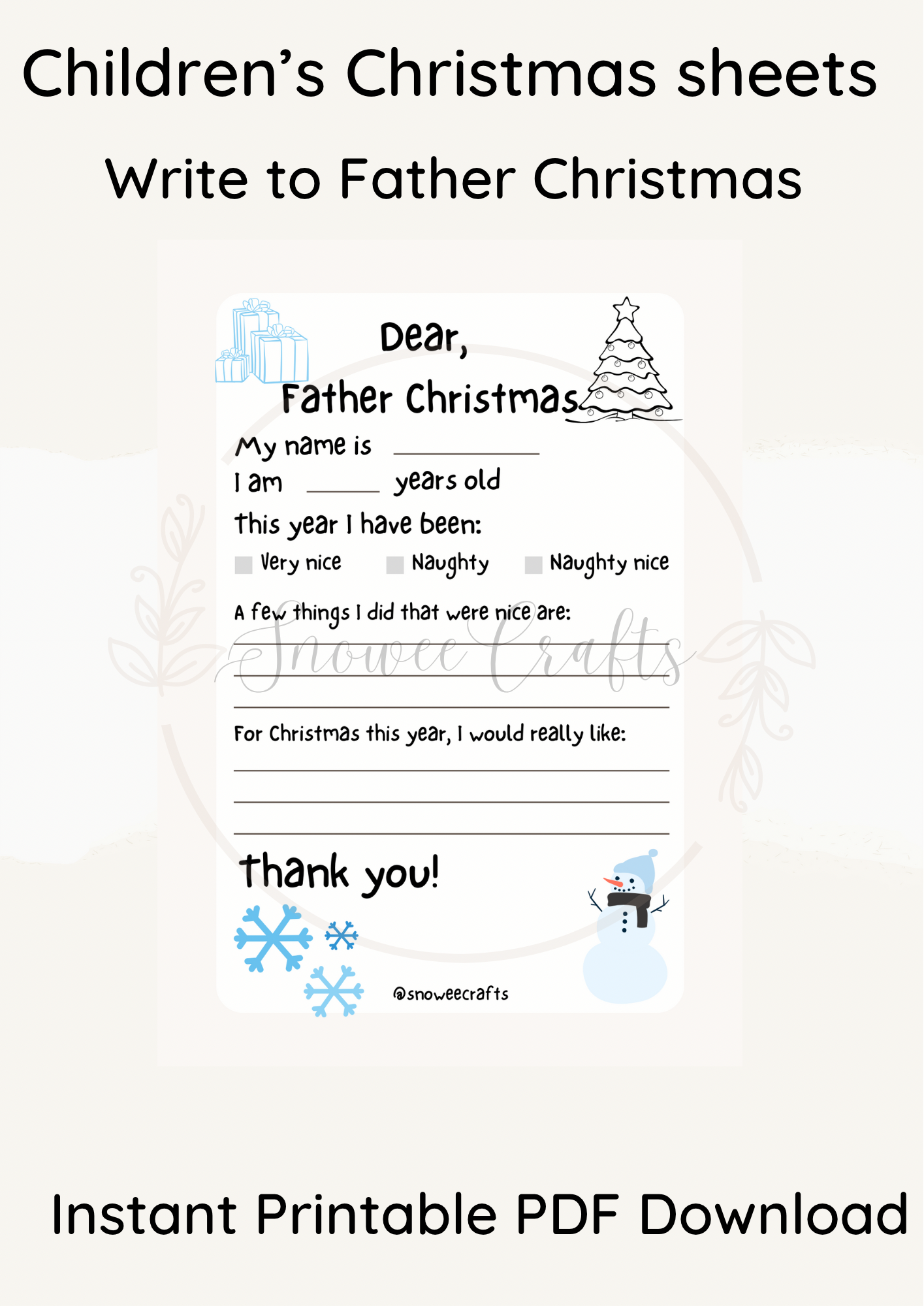 Write to Father christmas printable instant downloads