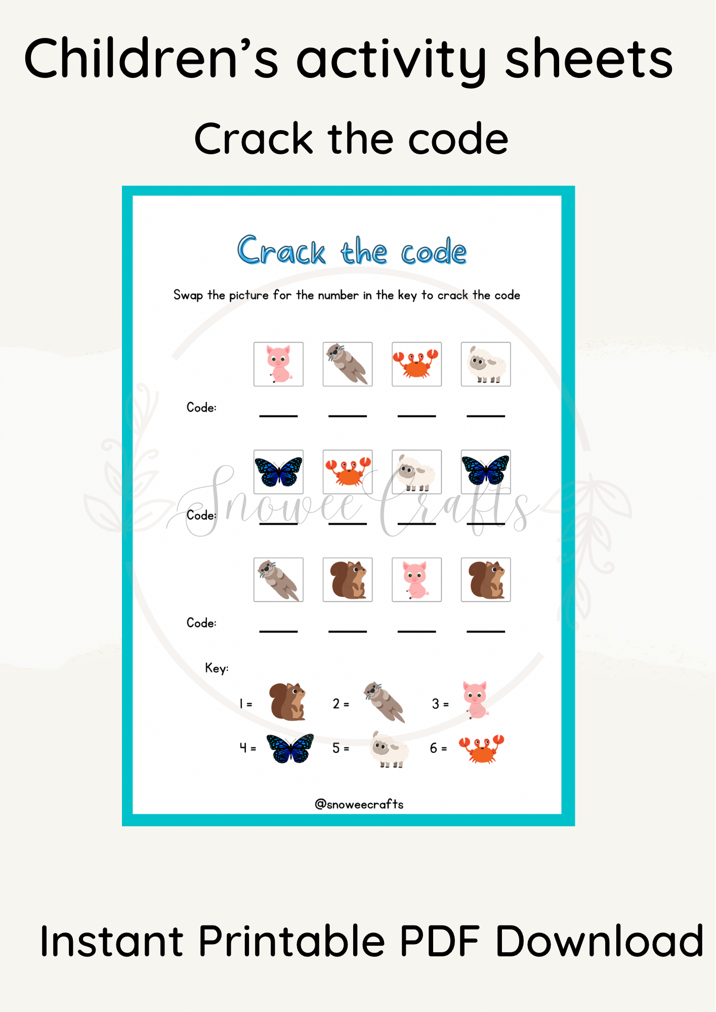 Printable children’s activity sheets - animal theme