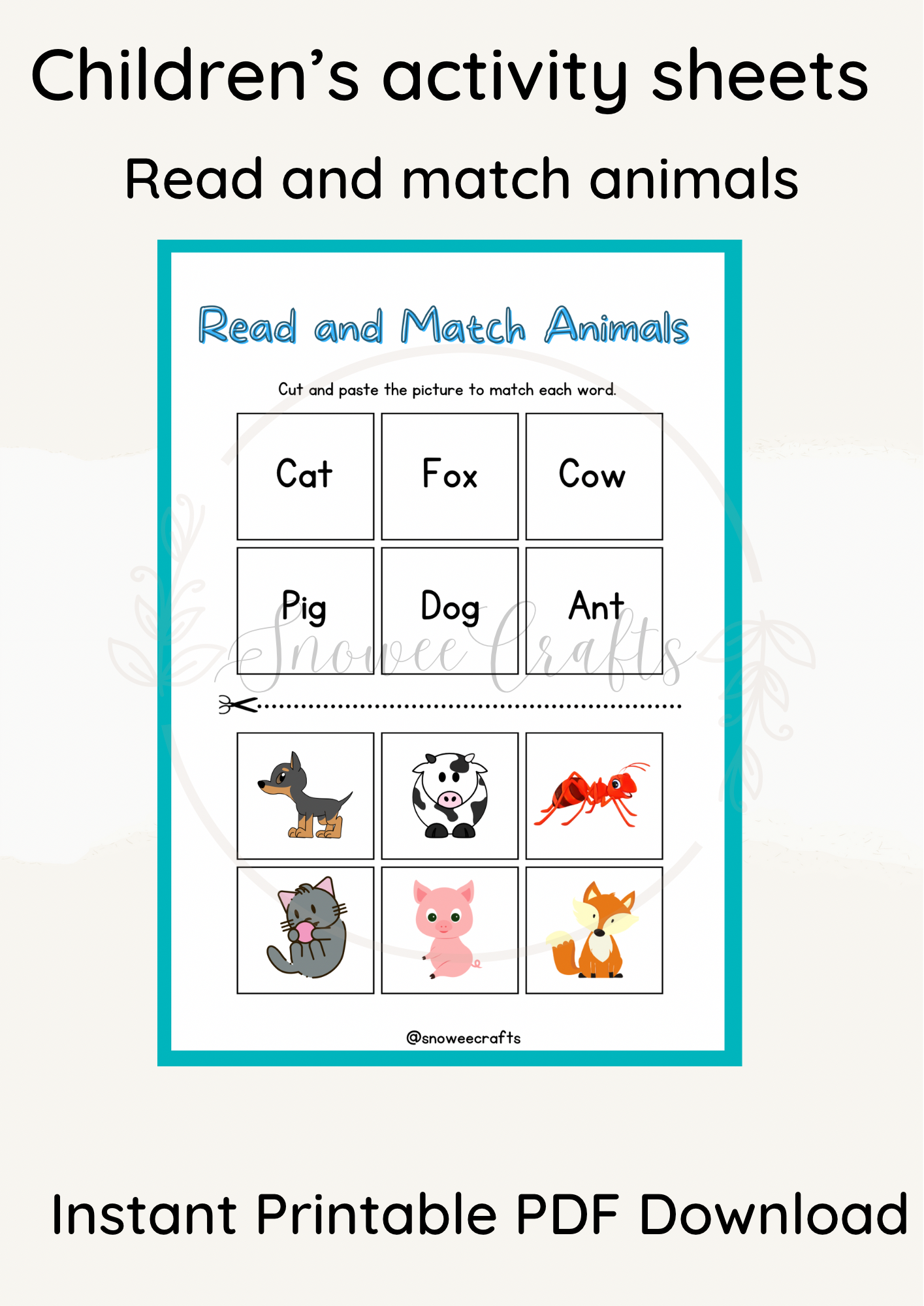 Printable children’s activity sheets - animal theme