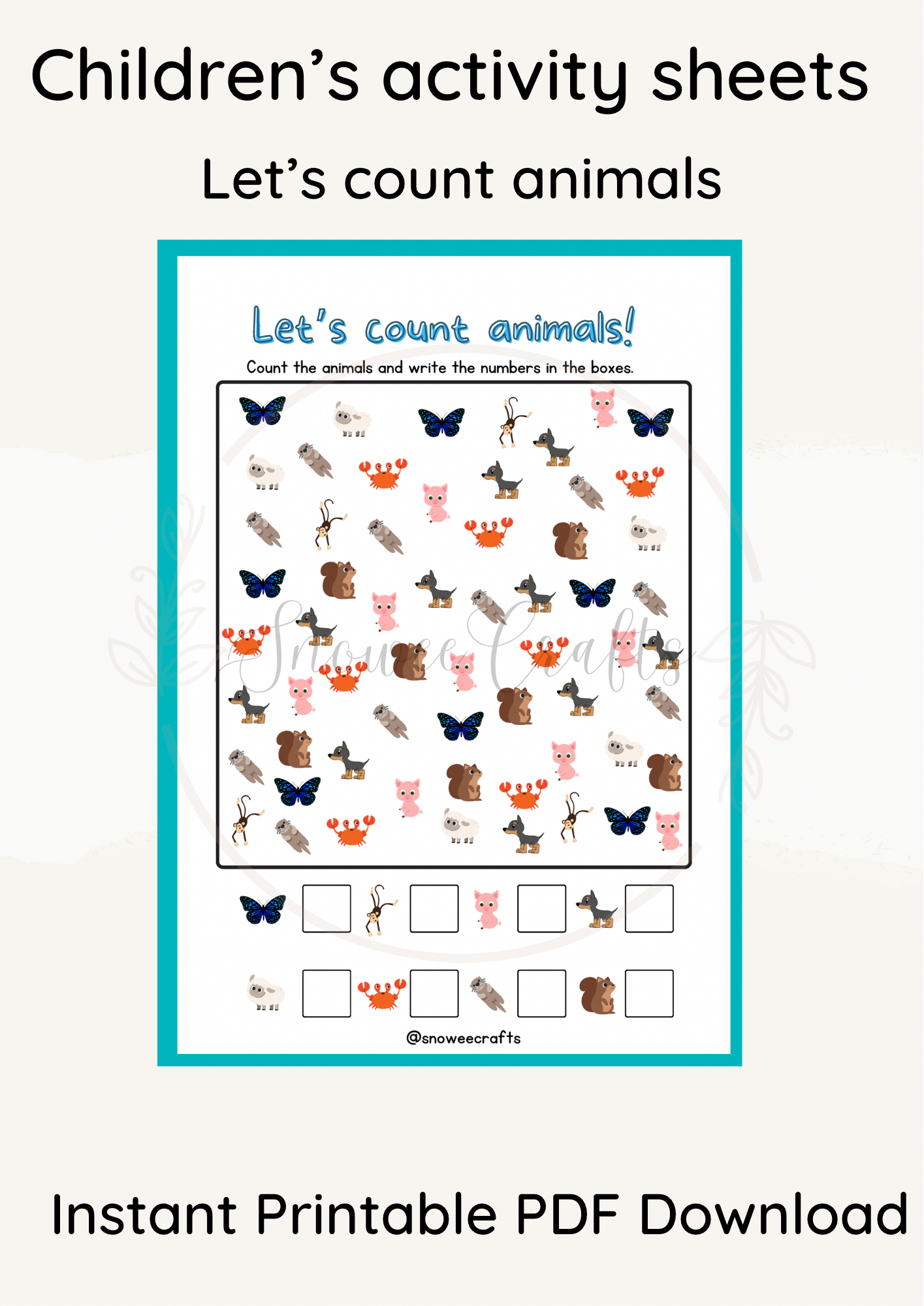 Printable children’s activity sheets - animal theme