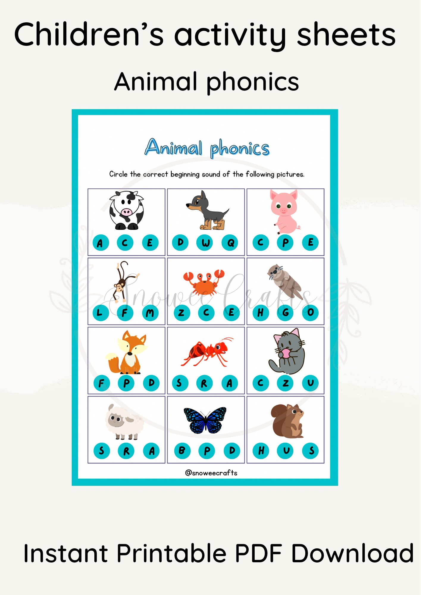 Printable children’s activity sheets - animal theme