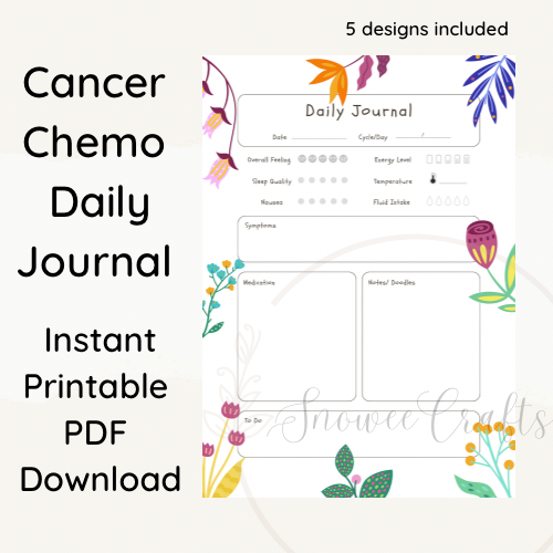 A5 Cancer chemotherapy daily journal, instant PDF printable download