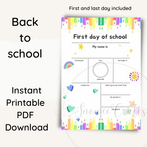 A4 Back to school instant download //  Printable, First and last day of school