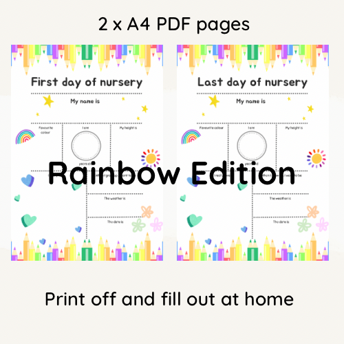 A4 Back to nursery instant PDF download //  Printable, First and last day of nursery