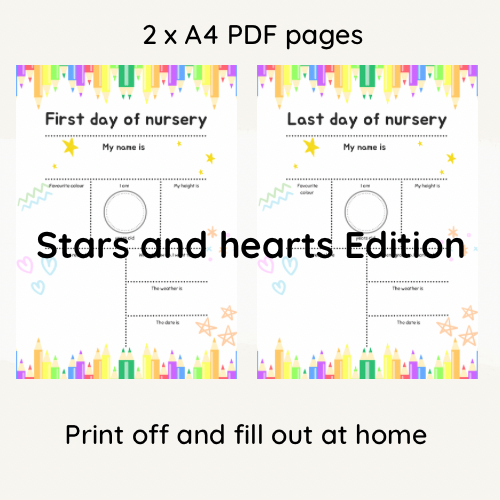 A4 Back to nursery instant PDF download //  Printable, First and last day of nursery